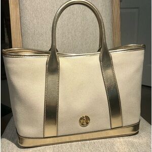 ☀️🌻😎Michael Kors Luisa Medium Satchel- Natural/Metallic Gold RP$278 NWT